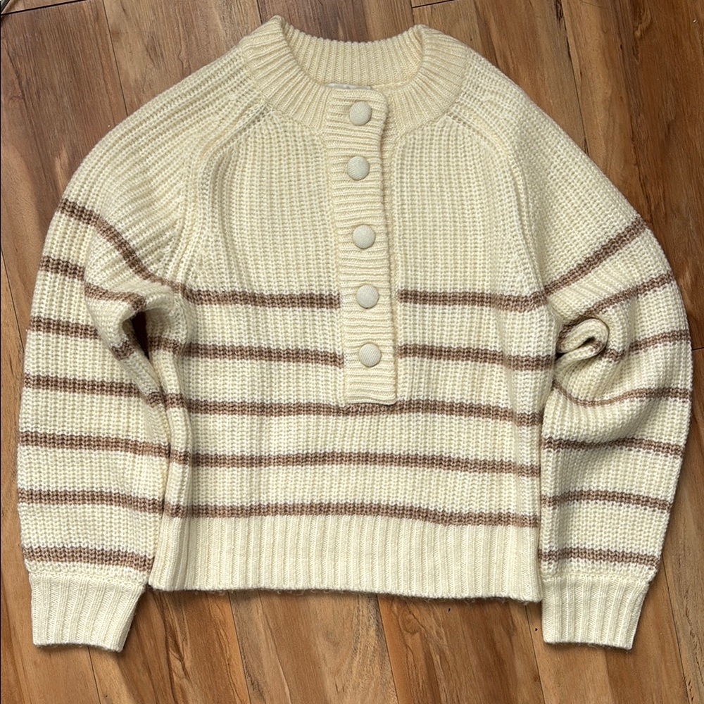 Design history, striped half button sweater